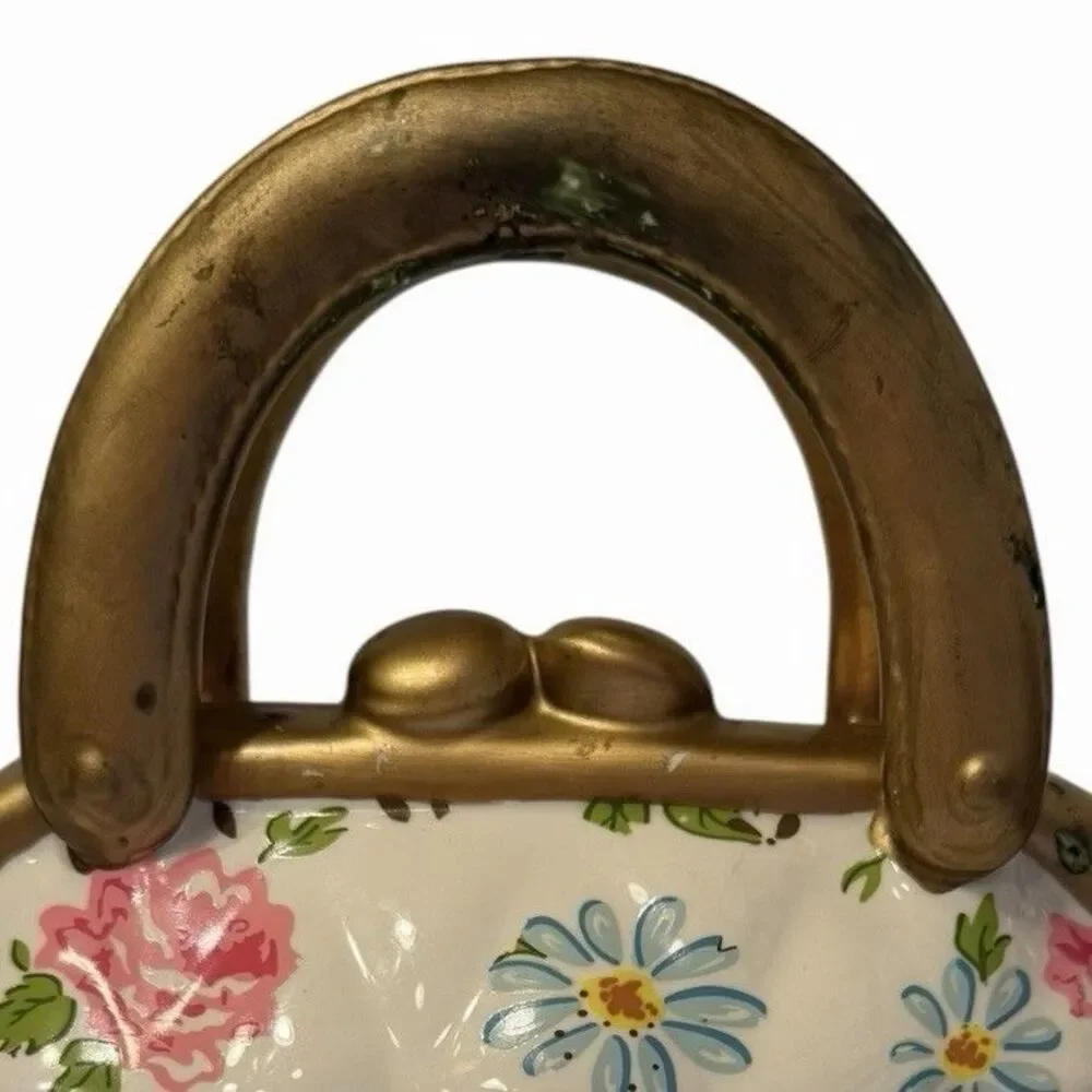 Purse Cookie Jar Floral Ceramic Handbag Storage Cottagecore Statement Decor